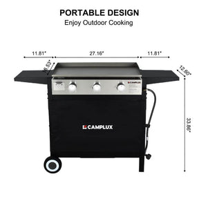 Camplux Plaque de cuisson à gaz d'extérieur Combo 3 brûleurs, camping et hayon 33 000 BTU avec connecteur LP 20 LB 