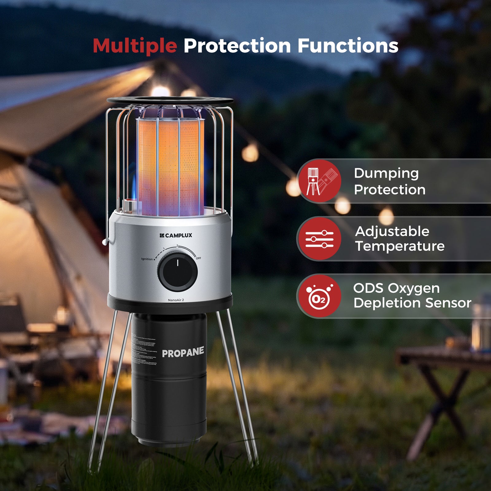 Camplux Nano Air 2, Portable Compact Design for Camping and Patio, Outdoor Propane Heater, Easy Setup