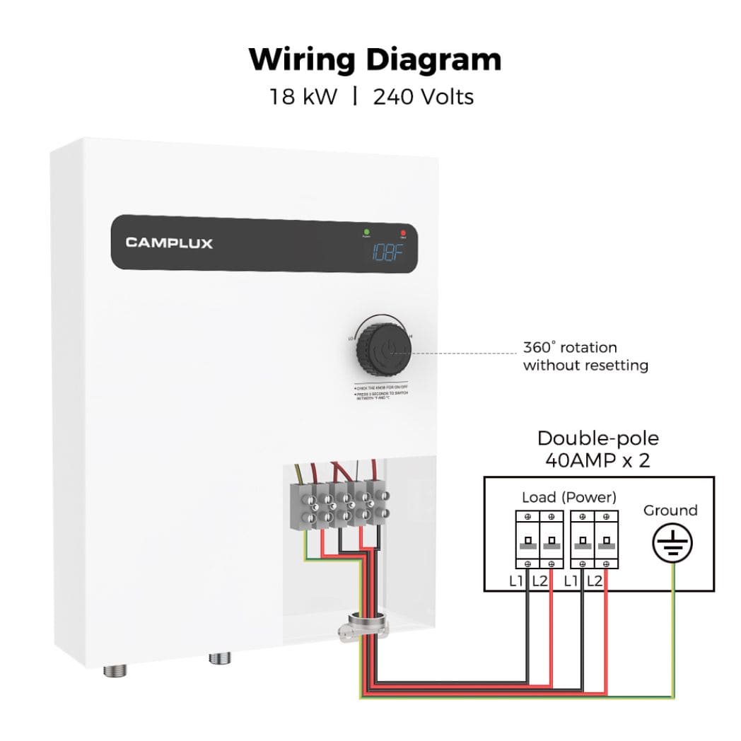 Wiring diagram for camplux on demand instant water heater: clearly labeled electrical connections and components.