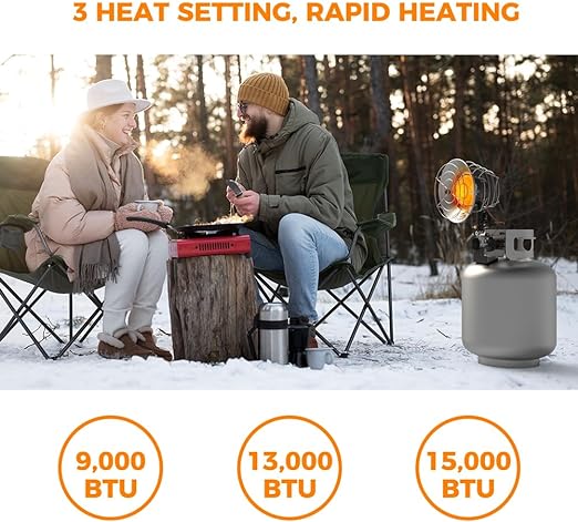 Propane Tank Top Heater, CAMPLUX Outdoor Tanktop Heater with Tip-Over Switch for Garage, Camping, Hunting, Single Burner Heavy Duty Steel 15,000 BTU