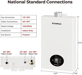 CAMPLUX Tankless Water Heater Propane Indoor, Up to 2.64 GPM 68,000 BTU