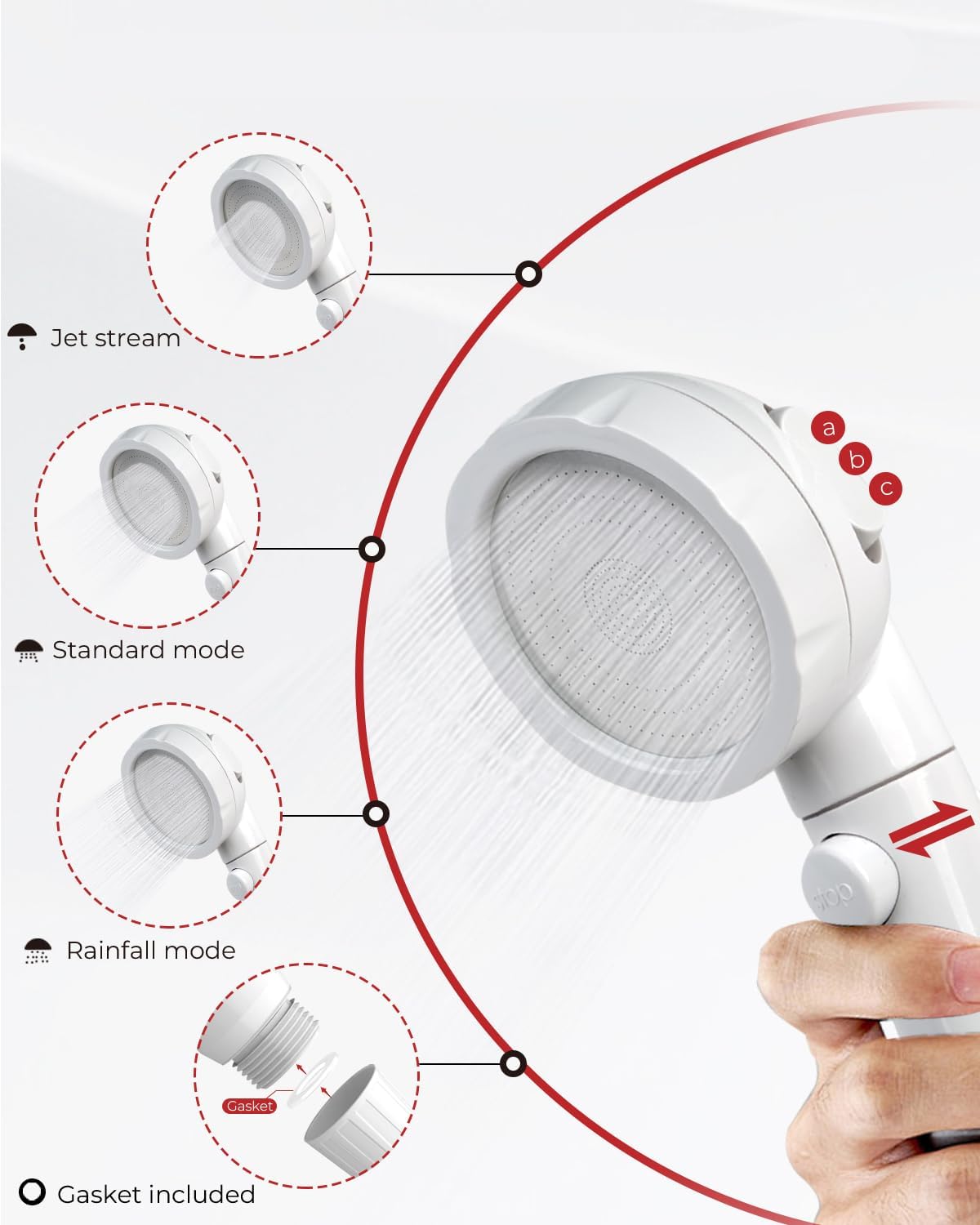 Camplux Pommeau de douche à main avec interrupteur marche/arrêt, pomme de douche portable, pommeau de douche haute pression avec connecteur rapide pour tuyau d'arrosage et kits de montage 