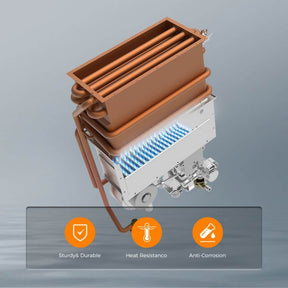 A durable, anti-corrosion heat exchanger with a firm burner designed for home use. Reliable and heat-resistanco technology.