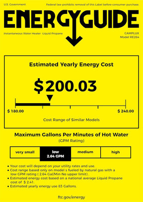 Camplux Elite 65,000 BTU RV Tankless Water Heater 2.64 GPM-White