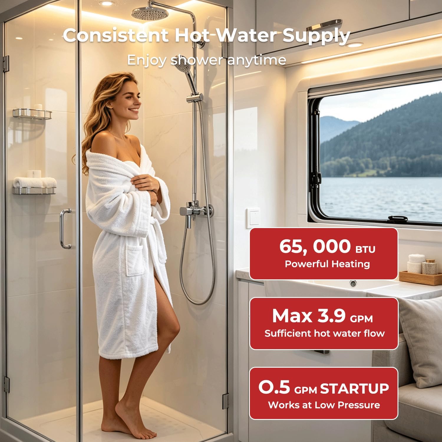 Camplux Classic 65,000 BTU RV Tankless Water Heater 2.64 GPM On-Demand Hot Water with Remote Control