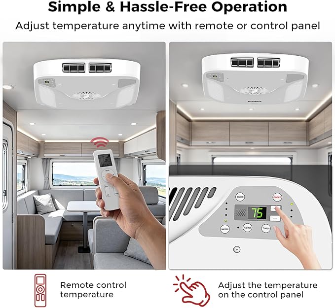 CAMPLUX 15,000 BTU RV Air Conditioner with Heat Pump – Quiet Rooftop AC & Heater, Remote Control, R32 Refrigerant, Perfect for Camper, Fifth Wheel & Food Trucks