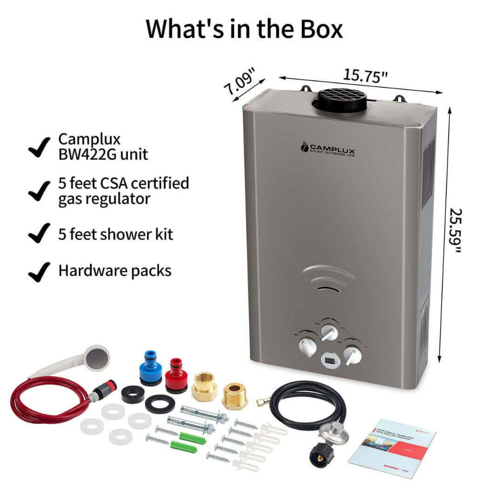 Home Camplux 4.22 GPM Tankless Propane Off Grid Water Heater - Grey