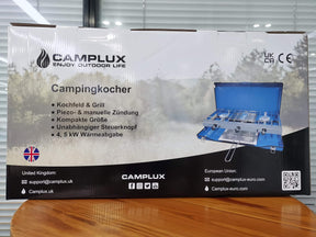 Camplux JK-5330 Camping Stove 3 Burner with Lid Camping Gas Stove 4.5 kW Butane/Propane 30/37 mbar Suitable