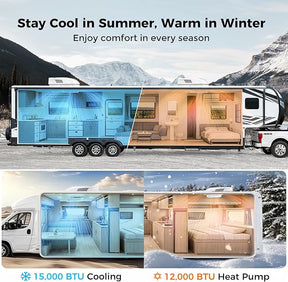 CAMPLUX 15,000 BTU RV Air Conditioner with Heat Pump – Quiet Rooftop AC & Heater, Remote Control, R32 Refrigerant, Perfect for Camper, Fifth Wheel & Food Trucks