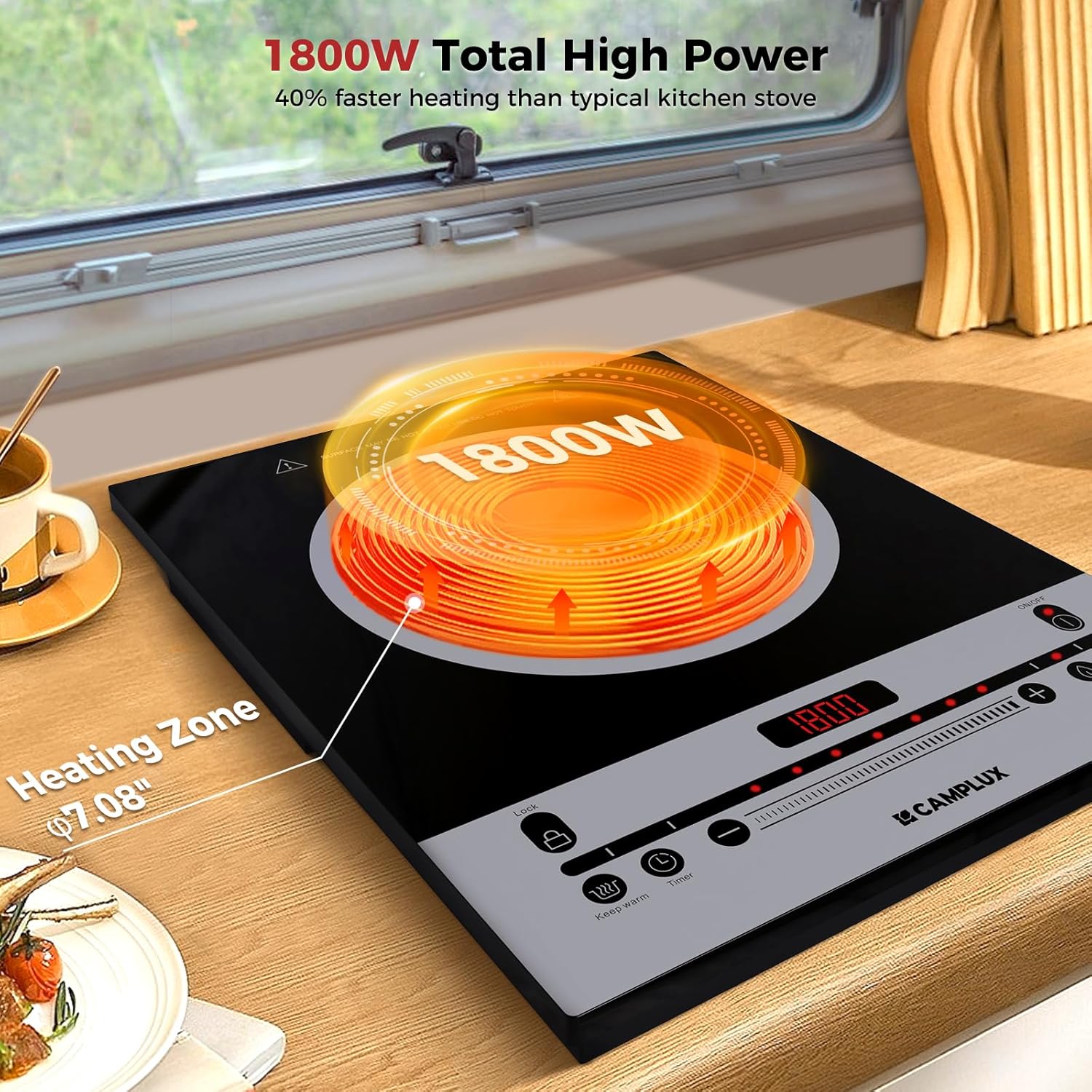 CAMPLUX Portable Induction Cooktop 1800W, 120V Single Burner Electric Cooktop