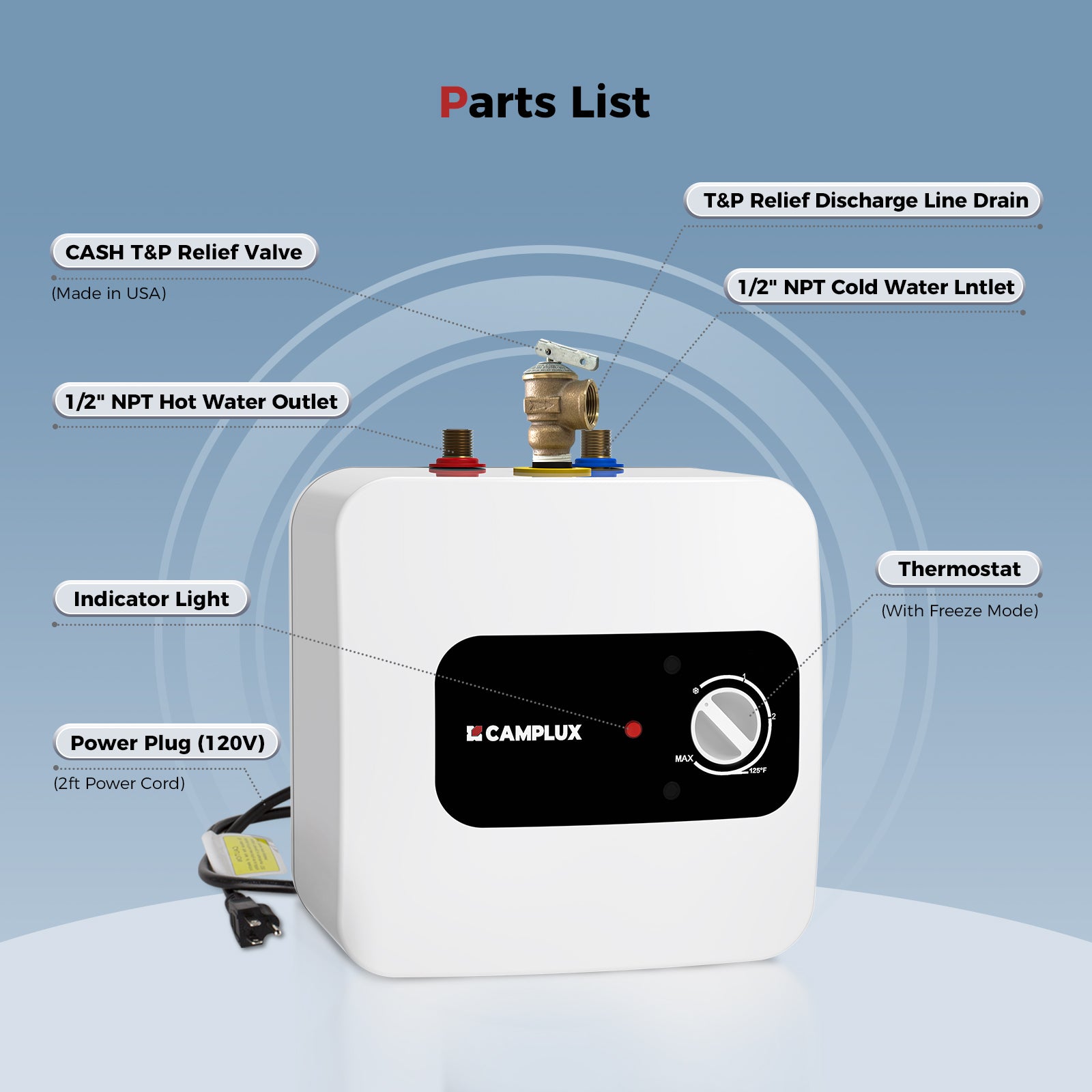 Chauffe-eau électrique à mini réservoir Camplux 120 V - 1,3 gallon 