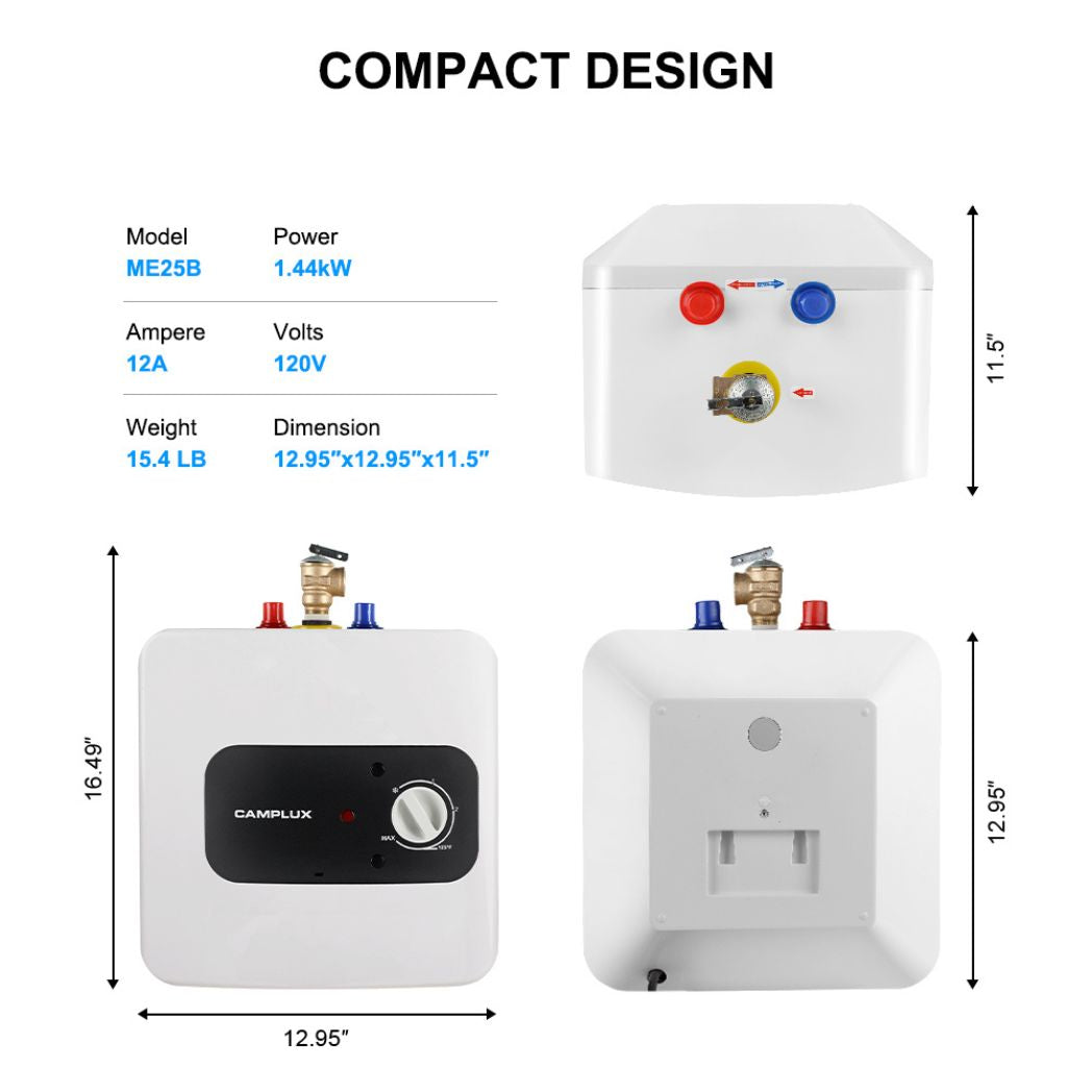 Compact water heater, perfect for small spaces.