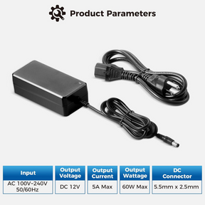 CAMPLUX DC 12V 5A Power Supply Adapter Converter Transformer AC 100-240V Input with DC 12V Output, for Charging Nano Series