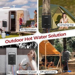 Camplux Propan Off-Grid Tragbarer Warmwasserbereiter für Wohnmobile, Anhänger und Wohnmobile – Schwarz 