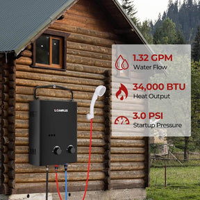 Camplux Propan Off-Grid Tragbarer Warmwasserbereiter für Wohnmobile, Anhänger und Wohnmobile – Schwarz 