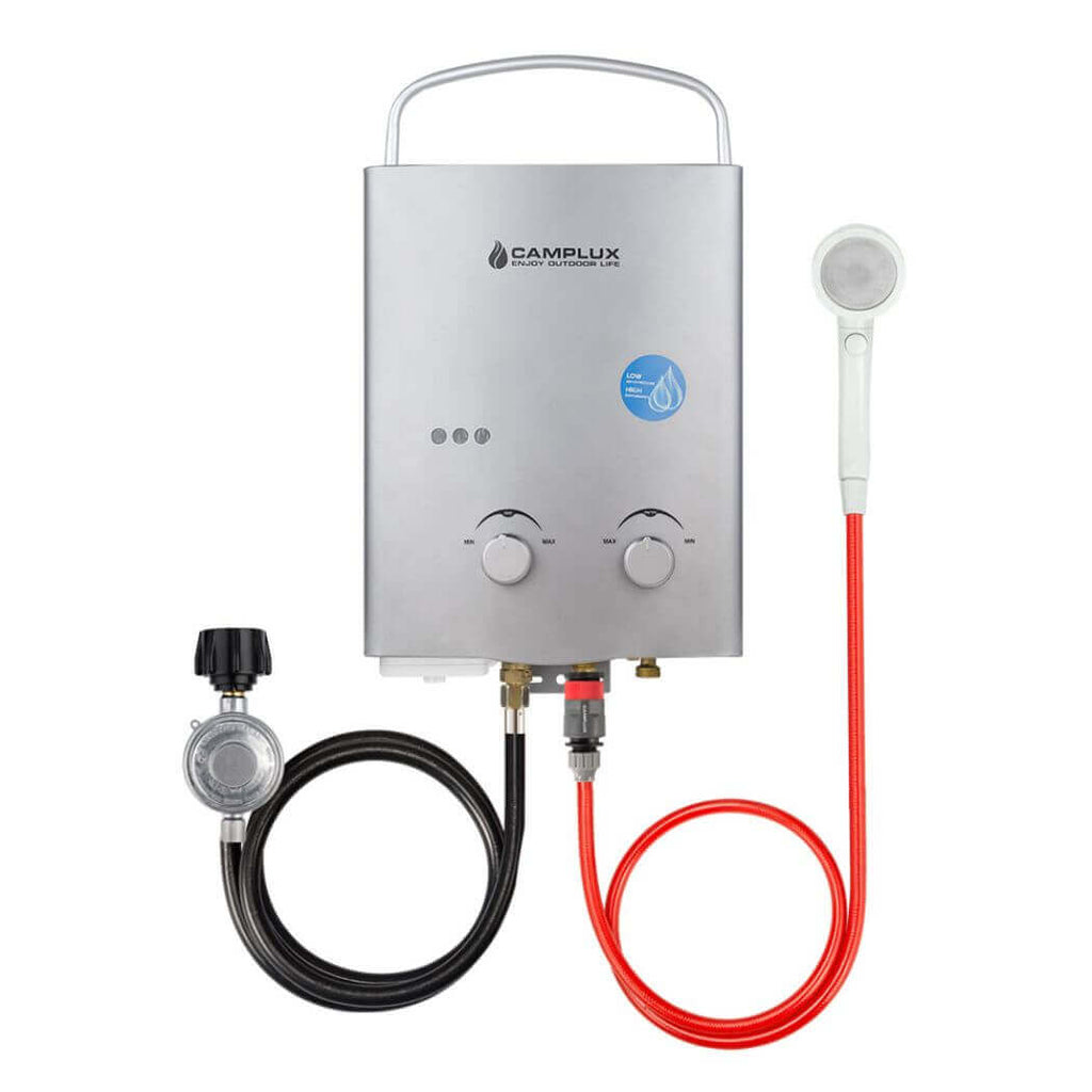 Camplux 1.32 GPM Outdoor Portable Propane Tankless Water Heater with Water Pump Kit, Black