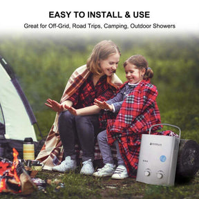 Camplux camping water heater AY132G: a compact device for heating water while camping outdoors.
