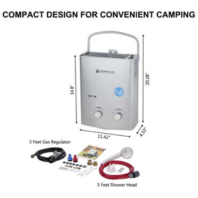 Camplux water heater AY132G, a small and portable solution for outdoor adventures.