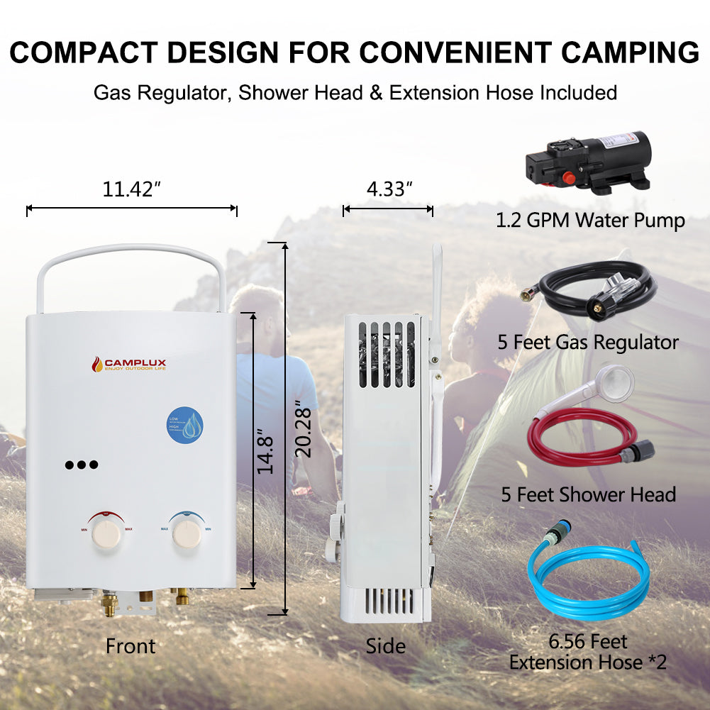 Camplux 1.32 GPM Outdoor Portable Propane Gas Camping Shower with Pump Pack Kits,Gray