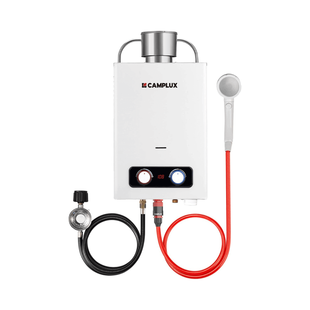 Camplux StreamLine Outdoor Propane Gas Water Heater with Weatherproof Rain Cap