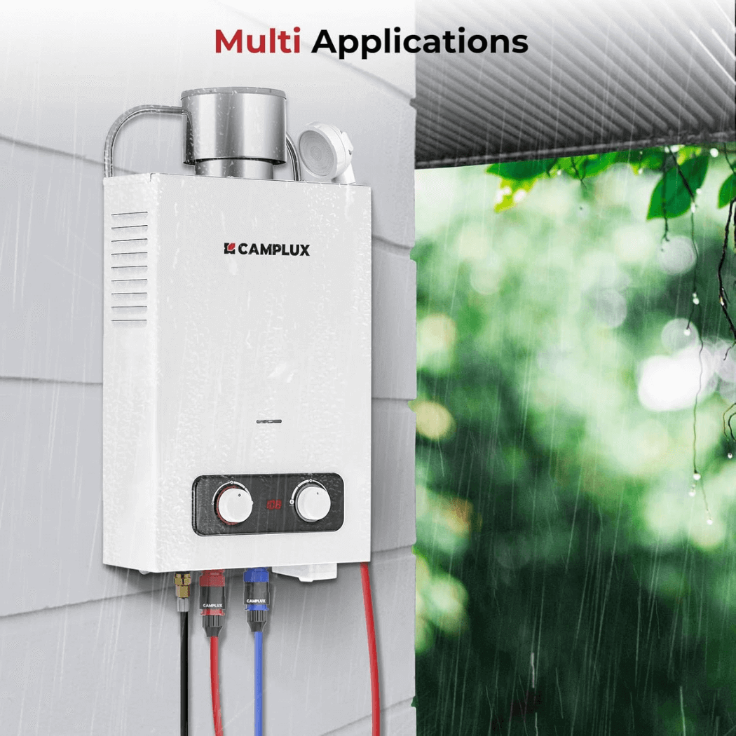 Camplux StreamLine Outdoor Propane Gas Water Heater with Weatherproof Rain Cap