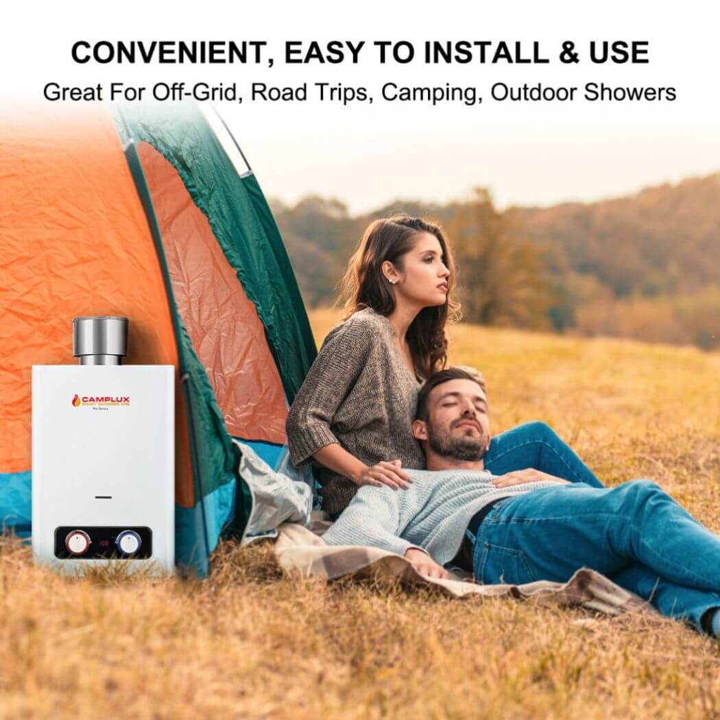 Propane Portable Tankless Water Heater Outdoor, Camplux 2.64 GPM Instant  Hot Camping Showers with 3.3 GPM Water Pump & Pipe Strainer