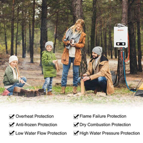 A safe and efficient portable water heater for camping, perfect for family outings and campfire gatherings.