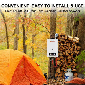 Camplux BD264 portable water heater: Compact and efficient device for heating water on the go. Perfect for outdoor activities and emergencies.