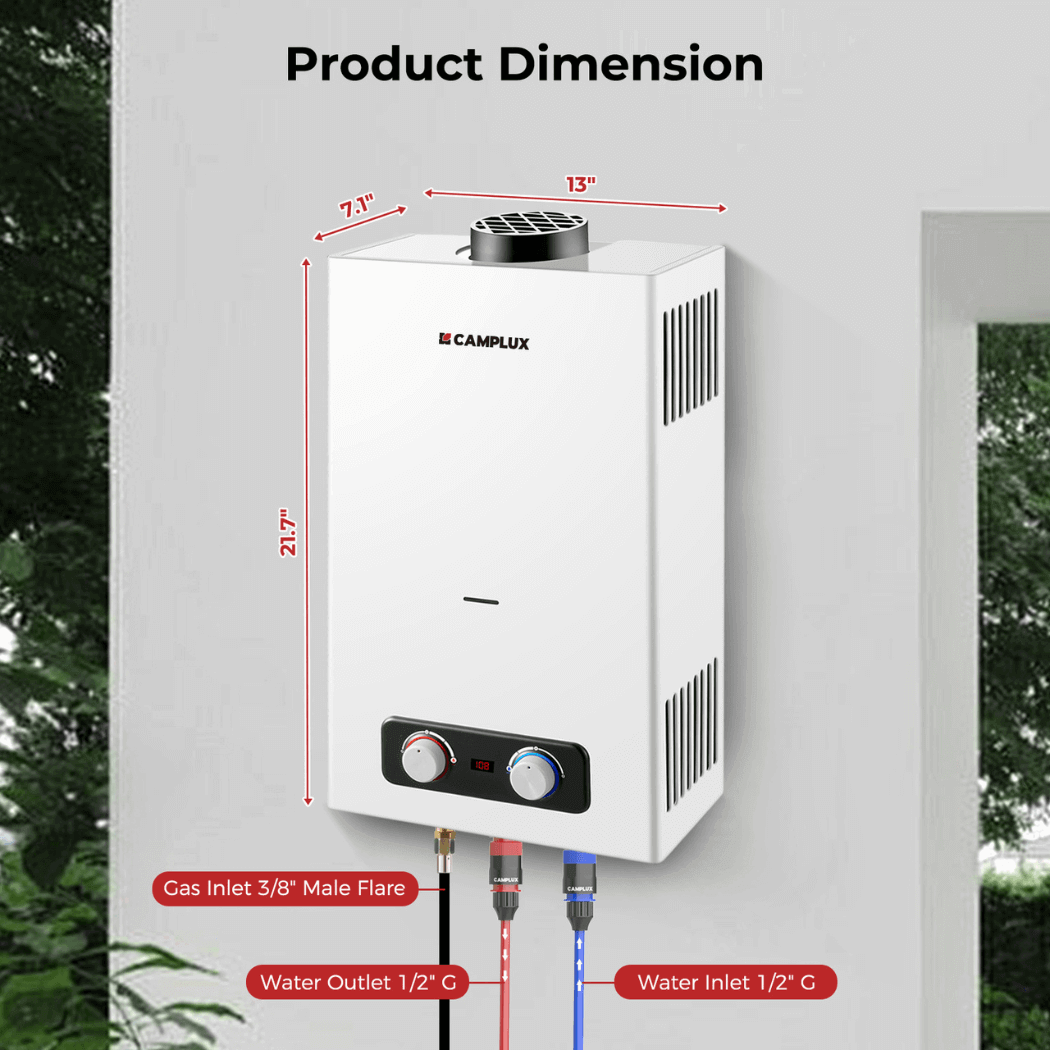 Camplux 2.64 GPM Tankless Gas Water Heater, Propane Shower Portable