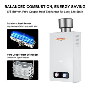 The Camplux BD264C water heater, with balanced combustion, is the ideal energy-saving choice for your home.