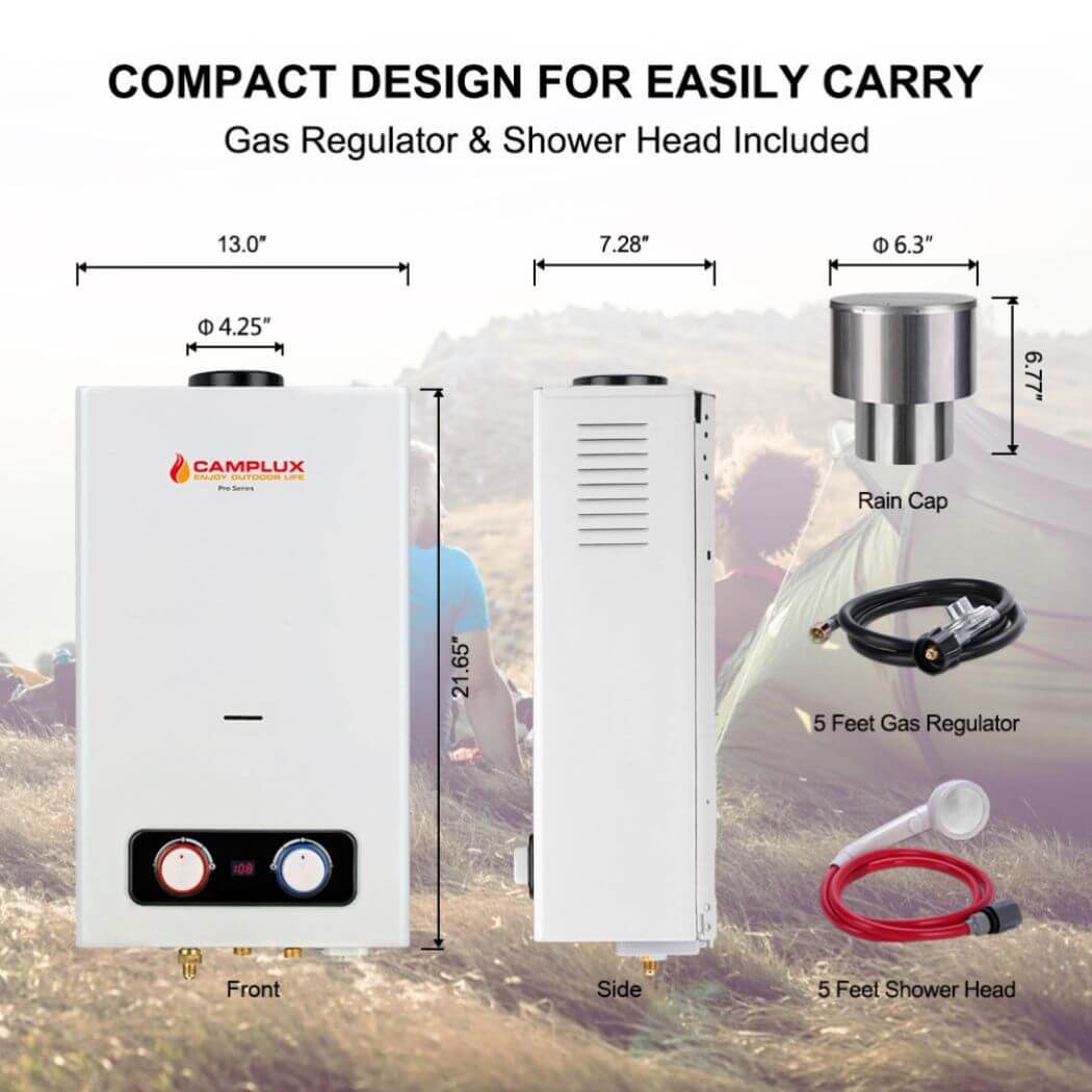 Compact gas water heater: camplux BD264C. Efficient and space-saving solution for heating water.