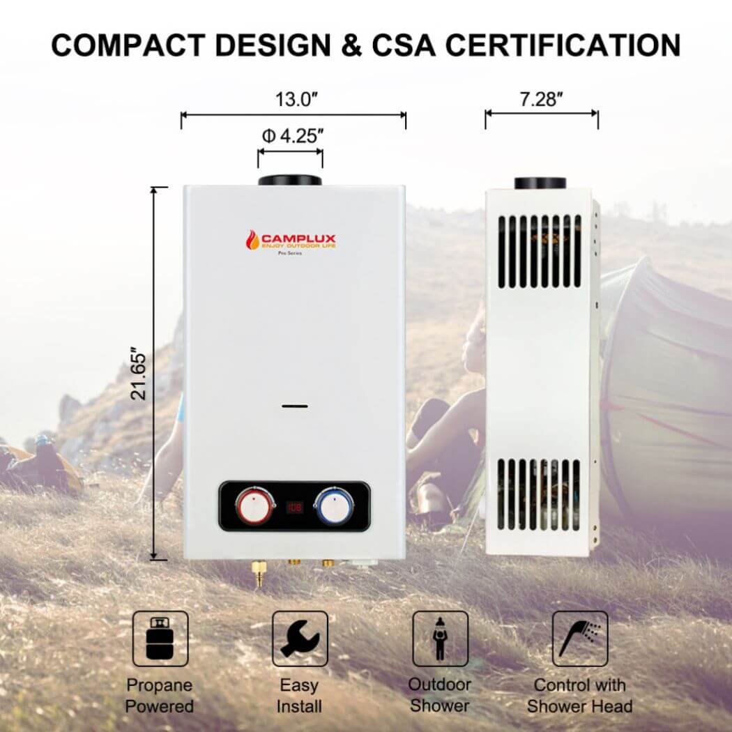Camplux BD264P120 water heater: a compact and efficient device for heating water.