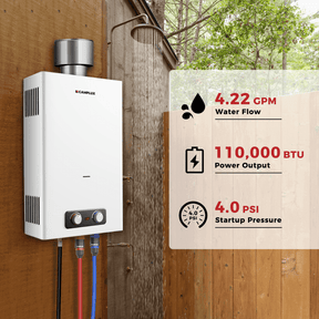 Camplux 4.22 GPM On Demand Hot Water Heater with 4.33'' S/S Rain Cap