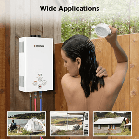 Portable Water Heater, Camplux Propane Water Heater, 2.11 GPM Tankless Gas Water Heater, On Demand Water Heater, White