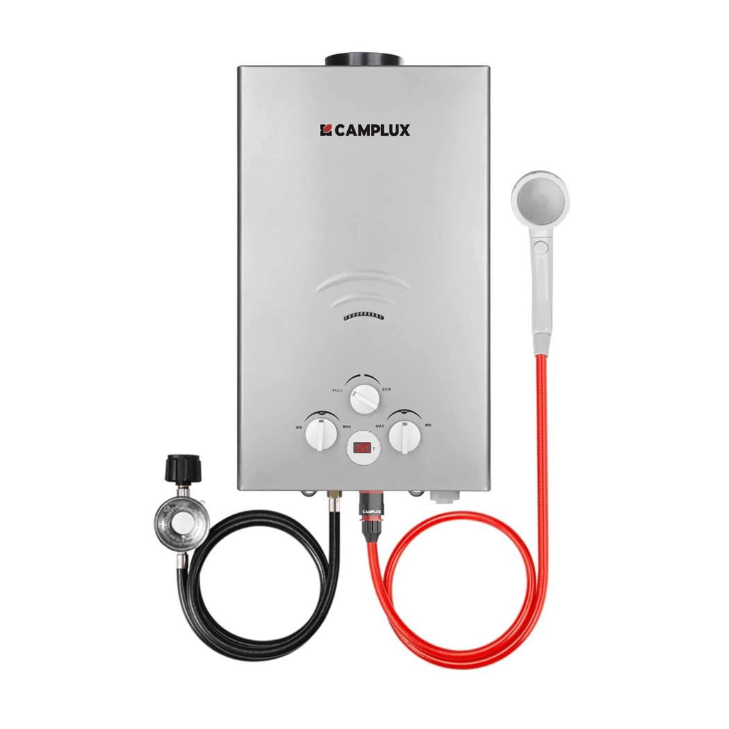 Chauffe-eau portatif sans réservoir au propane, chauffe-eau à gaz de camping à la demande Camplux 2,64 GPM, gris 