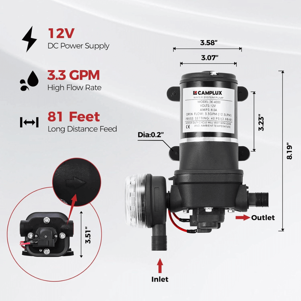 Tragbarer Propan-Durchlauferhitzer für den Außenbereich, Camplux 2,64 GPM Instant Hot Camping-Duschen mit 3,3 GPM Wasserpumpe und Rohrsieb 