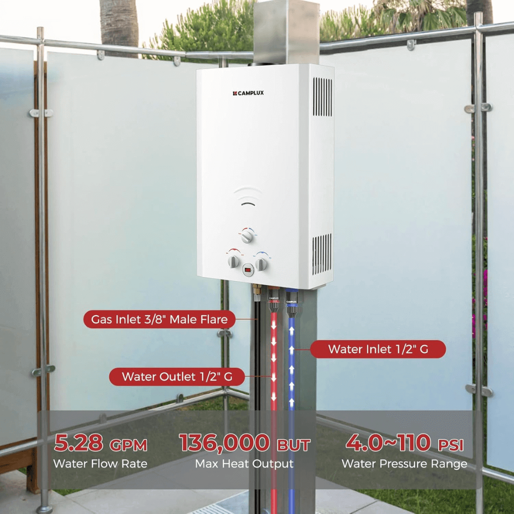 Camplux 20L Outdoor 5.28 GPM Propane Gas Tankless Water Heater