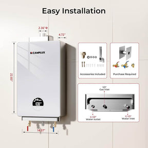 3.18 GPM Indoor Propane Tankless Water Heater with Wall Thimble, White