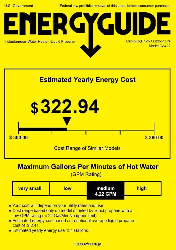 Camplux Instant Indoor Tankless Gas Water Heater 4.22 GPM | White