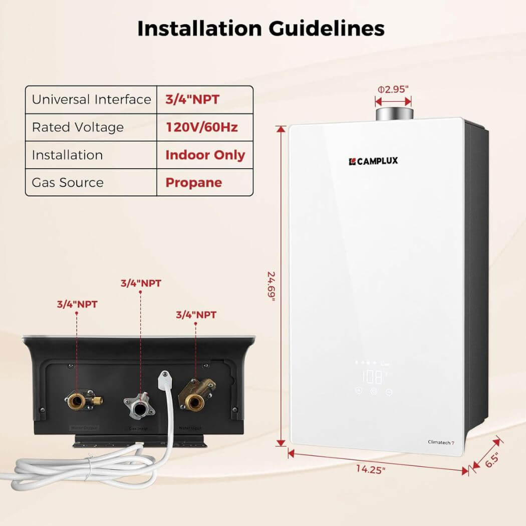 Camplux Climatech-7 Indoor Tankless Gas Water Heater 5.28 GPM | White