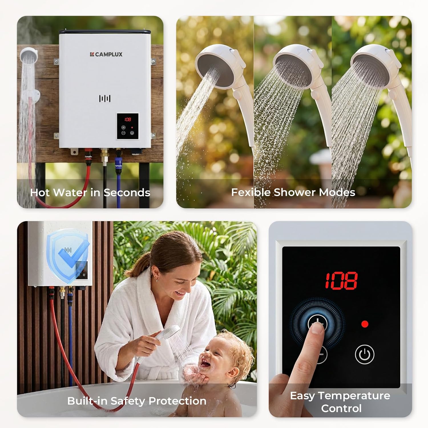 CAMPLUX F5 Ultra Thermostatic Portable Propane Water Heater, 1.32 GPM Camping Hot Water System