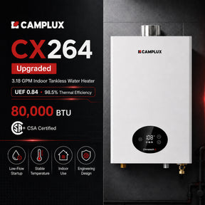 CAMPLUX CX264 Indoor Tankless Water Heater  3.18 GPM 80,000 BTU CSA Certified