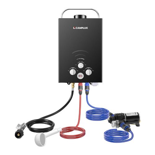 Camplux Tankless Water Heater For RV 1.58 GPM With Pump Kit, Black