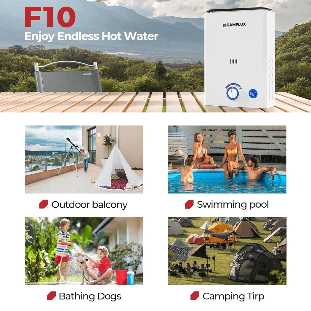 Camplux Portable Tankless Water Heater F10, 68,000 BTU, Outdoor, First Series