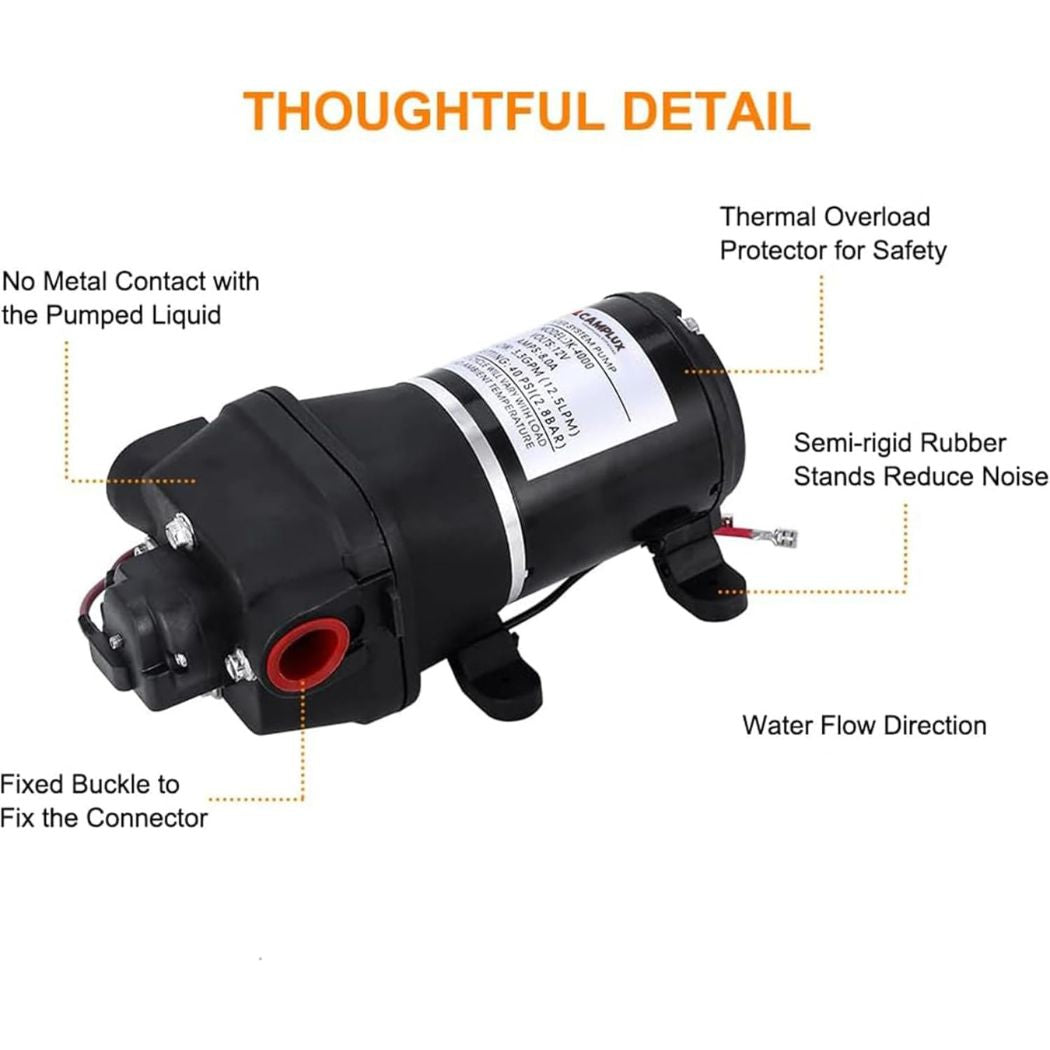 12 V Wasserdruck-Membranpumpe, 3,8 LPM, 1,0 GPM, 40 PSI - für Wohnwagen 12 V Wasserdruck-Membranpumpe, 3,8 LPM, 1,0 GPM, 40 PSI - für Wohnwagen