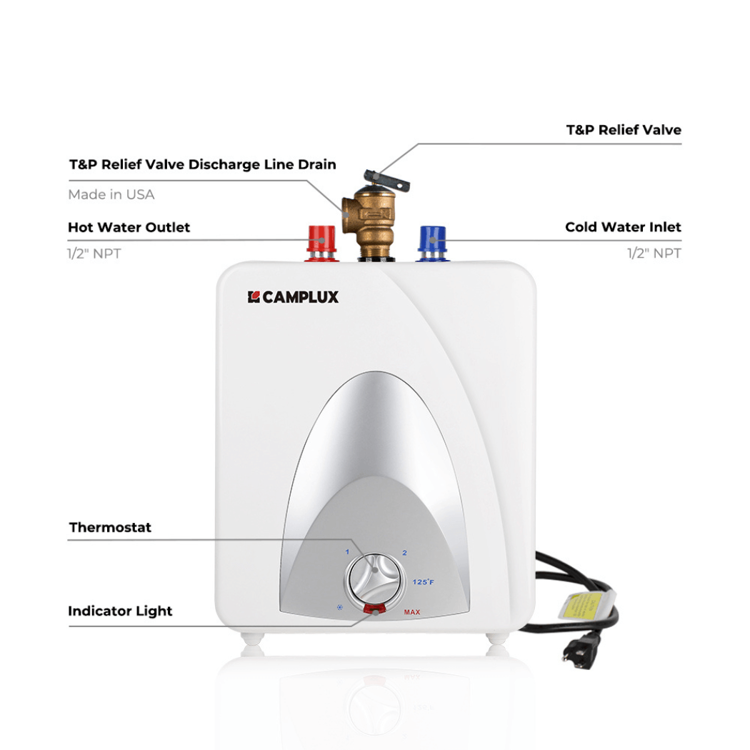 Elektrischer Mini-Tank-Warmwasserbereiter von Camplux, 120 V – 1,3 Gallonen 