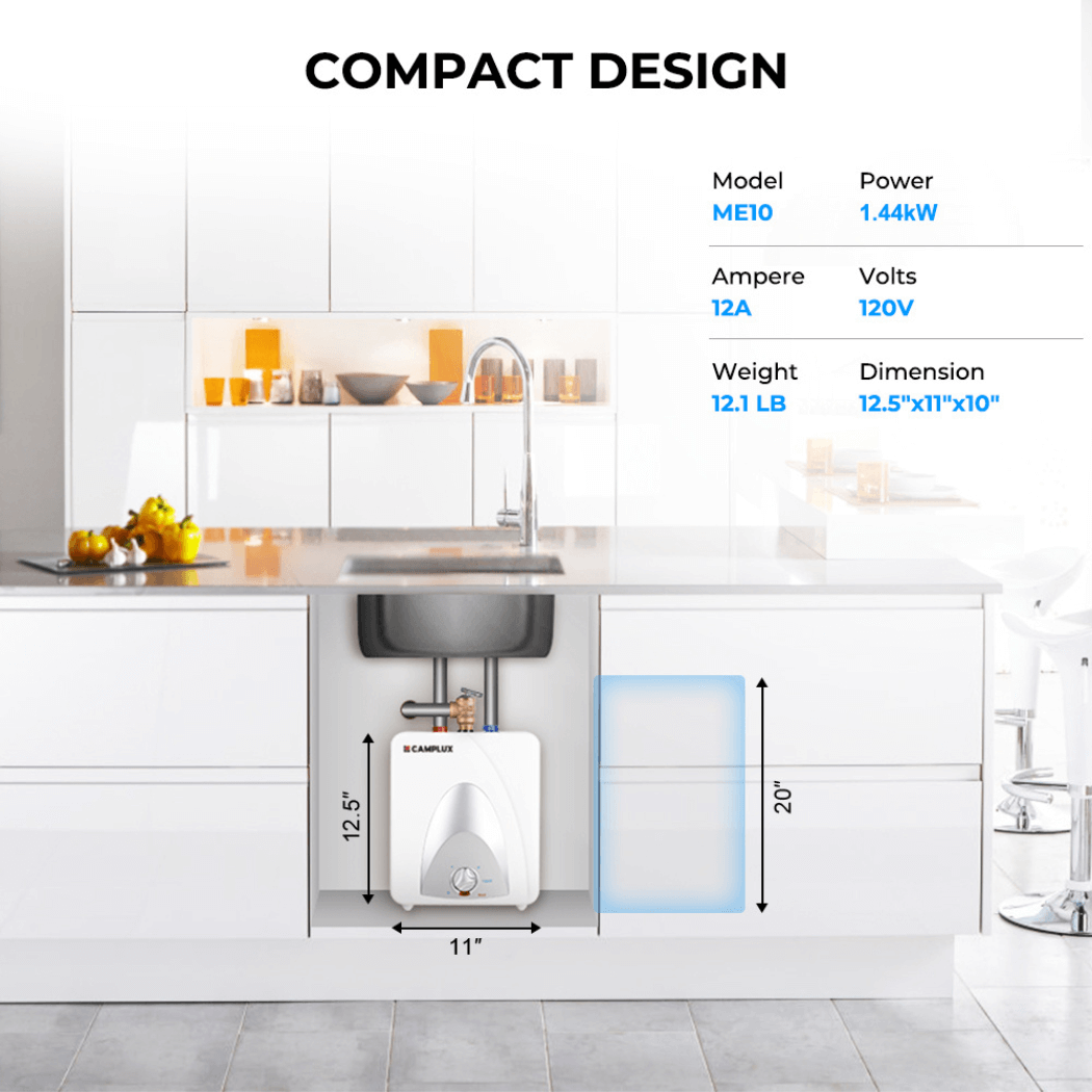 Elektrischer Mini-Tank-Warmwasserbereiter von Camplux, 120 V – 1,3 Gallonen 