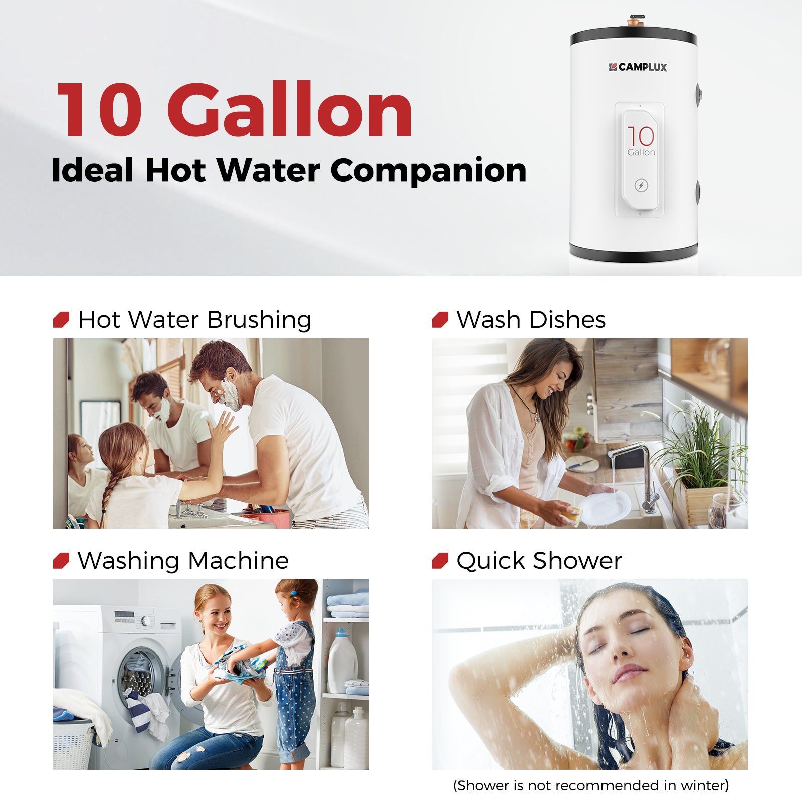 Camplux 10 Gallon Electric Water Heater