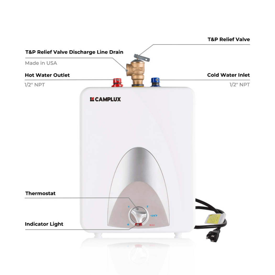 Elektrischer Mini-Tank-Warmwasserbereiter von Camplux, 120 V – 2,5 Gallonen 