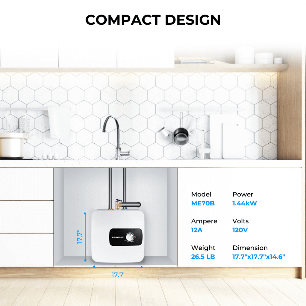 Camplux Elektrischer Mini-Tank-Warmwasserbereiter 120 V – 6,5 Gallonen 